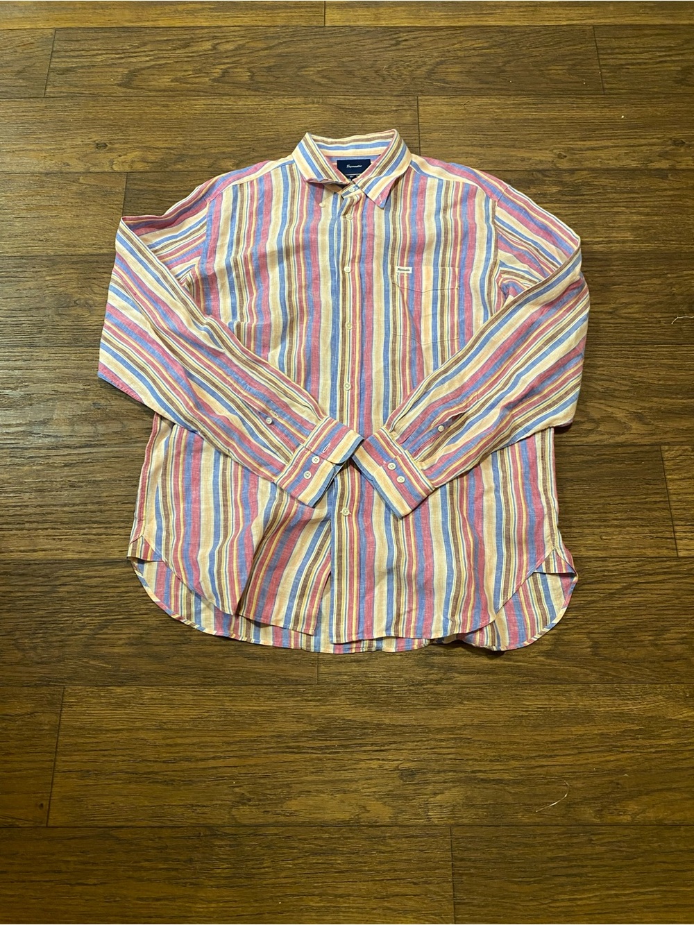 Faconnable Multicolor Striped Button-Down Shirt — Pink, Blue, Yellow